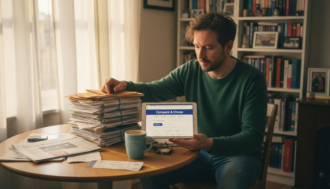 Man checking comparison site at home table