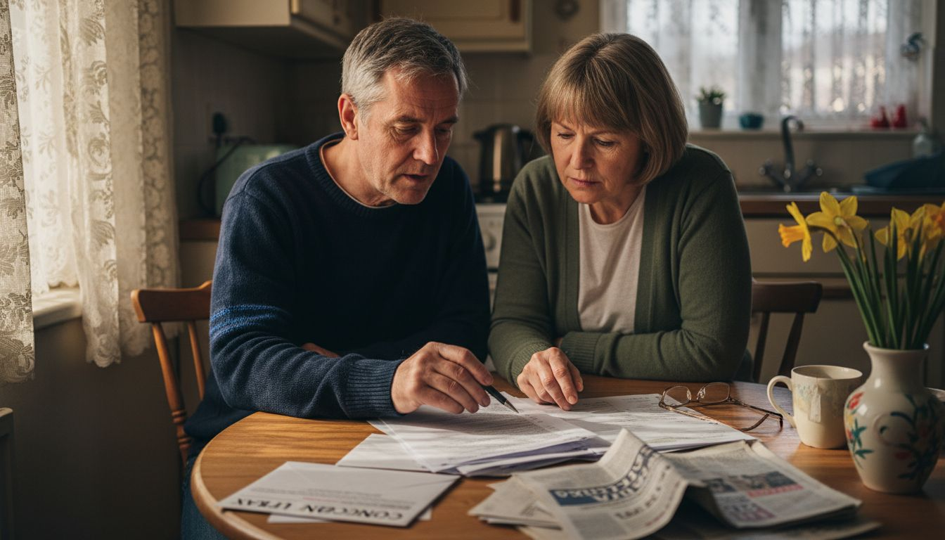 Couple reviewing UK home insurance documents
