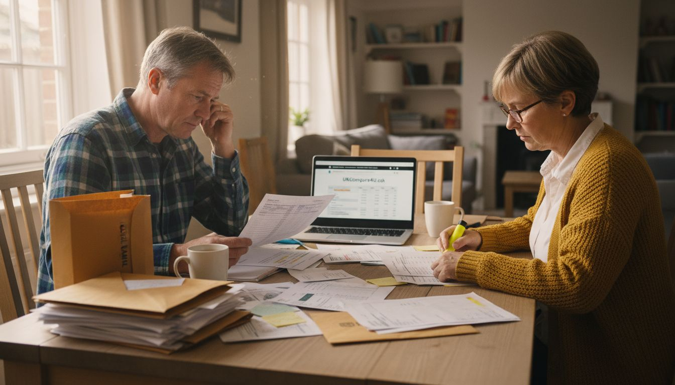 Couple reviewing UK home insurance documents